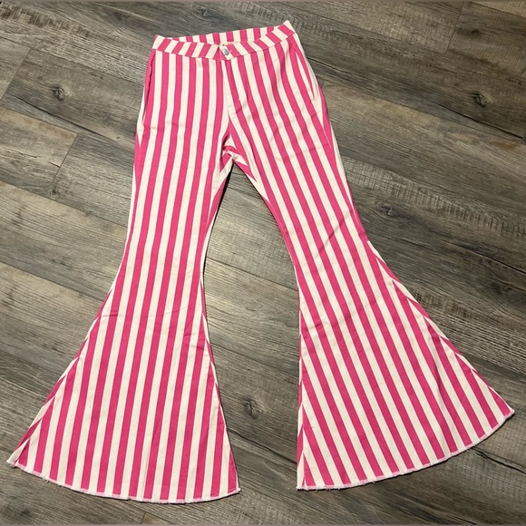 Peach Love California Pants - Peach Love California Pink and White Striped Flares Size Medium